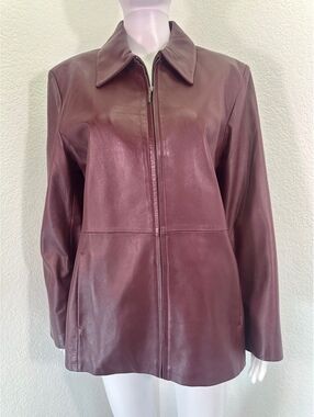 Women’s Sz L Burgundy Genuine Leather JLC New York Vtg Y2K Minimalist Capsule